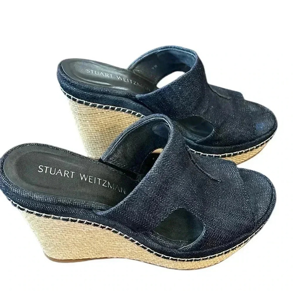 Stuart Weitzman Ponte Navy Antique Denim Wedge Size 6 - Picture 3 of 7